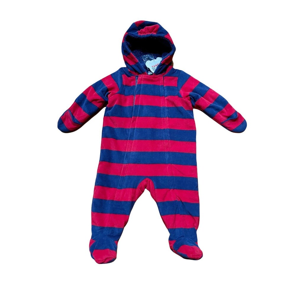 Cuddle Bear Baby Boy Sherpa Fleece Bunting Snowsuit Size 9 Month Striped NEW